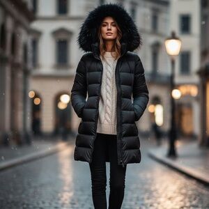 Women's Duvetica deep charcoal Kappa Puffer Coat with Fur Trim size XS (euro 38)